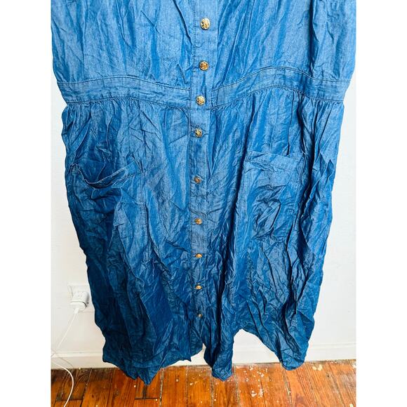 DRAPER JAMES X ELOQUII Denim Blue Chambray 100% Cotton Gold Button Dress sz 24 - Picture 6 of 15